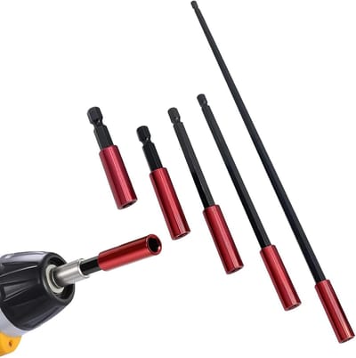 Bitverlenger Set - Verlengstukken Schroevendraaier - Klus Klussen - Magnetische Grip - 5 Stuks 50-300mm - Rood Zwart