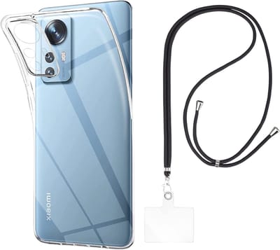 Set met hoesje en nekband voor xiaomi 12 lite - Flexibele, transparante TPU-bescherming, verstelbare universele nekband voor mobiele telefoons, zwarte nekband, transparante draagriem van Phonillico®