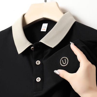 Lichte Luxe Geborduurde Britse Heren T-shirt Zomer Nieuwe Stijl Jong en Middelbare Leeftijd Mode Casual Korte Mouw POLO Shirt Heren Tops 4XL black