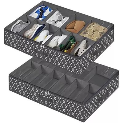 Opbergbakken onder het bed Verstelbare opvouwbare oplossing voor het opbergen van schoenen onder het bed voor thuis en in een hotel gray