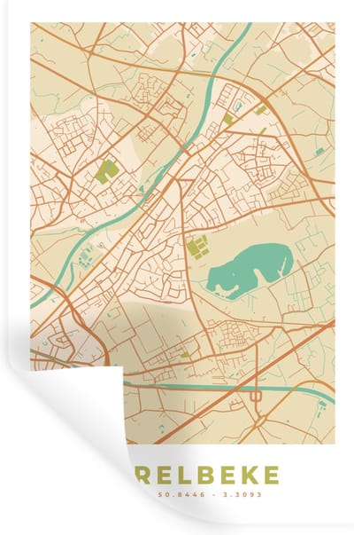 Muurstickers - Sticker Folie - Retro - Kaart - Plattegrond - Harelbeke - Stadskaart - 20x30 cm - Plakfolie - Muurstickers Kinderkamer - Zelfklevend Behang - Zelfklevend behangpapier - Stickerfolie