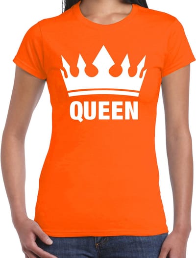 Bellatio Decorations Koningsdag T-shirt voor dames - Queen - kroon - oranje - feestkleding S