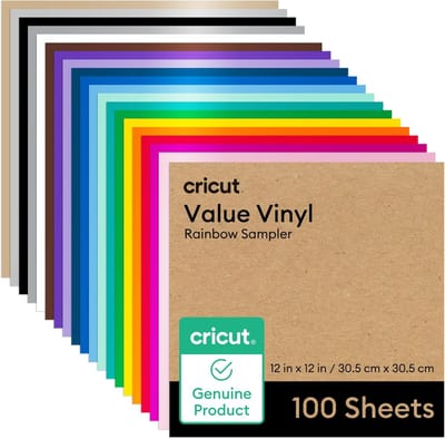 Cricut Permanent Value Vinyl - Pack of 100 Sheets - 30.5 cm × 30.5 cm (12" × 12") - Rainbow