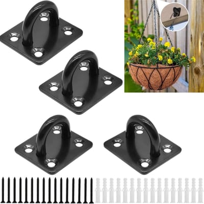 4-delige set - 201 Ophangring van roestvrij staal - Bijpassende schroefpluggen - Bevestigingsmiddelen - Draagbeugels - 4,7*3,8*2,5 cm - Voor het ophangen en bevestigen van tuinzonneschermen, bloemstukken en verlichting - Zwart