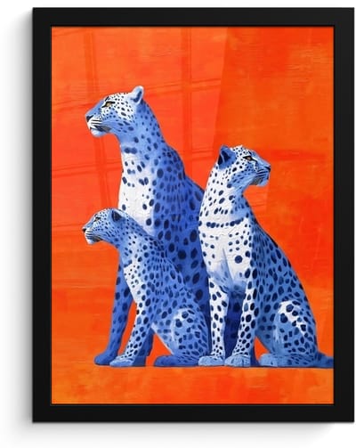Poster in lijst - Fotolijst 30x40 cm - Posters - Luipaarden - Stippen - Oranje - Posterlijst zwart - Decoratie - Wanddecoratie woonkamer - Muurdecoratie slaapkamer