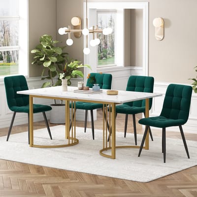 MODFU - 5-Delige Eetkamerset - Marmerlook - Modern - Voor Keuken Of Eetkamer - MDF - Wit - 140 X 80 Cm