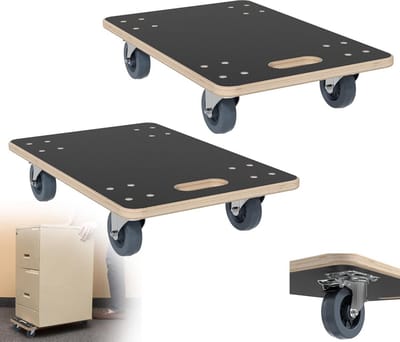Transportroller Houten Plaat - Verhuisroller Stepper - Meubels Verplaatsen - Met Parkeerrem - 60 x 40 cm - Houtkleur