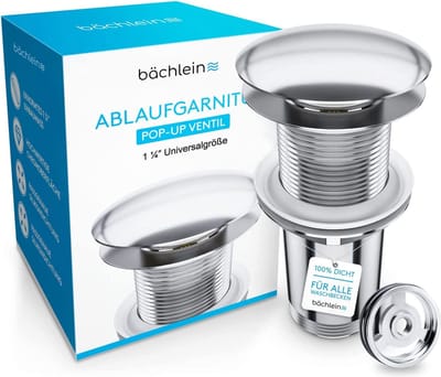 Bächlein universele afvoerset ZONDER overloop voor wastafel (Zonder overloop) - afvoerset incl. 3 afdichtingen voor maximale compatibiliteit