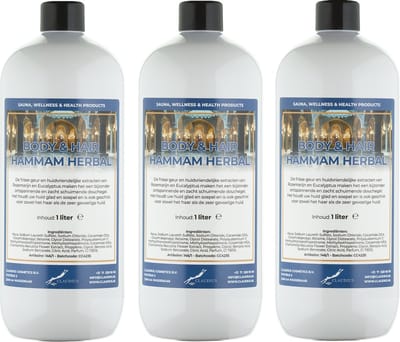 Body & Hair Hammam Herbal 1 Liter - set van 3 stuks - 2 in 1 voor lichaam en haar.