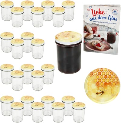 Set van 25 stuks sturzglas 230 ml HOCH To 66 honing-deksel incl. Diamant Gelierzauber receptenboek
