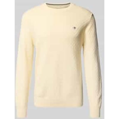 Gant Trui Uni Color Cotton Micro Texture Crew Neck Cream / male