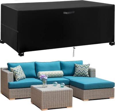 Famanu - Tuinmeubelhoes, beschermhoes voor tuinmeubelen, winterbestendig, waterdicht, anti-UV 420D Oxford stof, hoes voor tuintafel, beschermhoes voor tuintafel zitgroep, zwart 213 x 132 x 74 cm