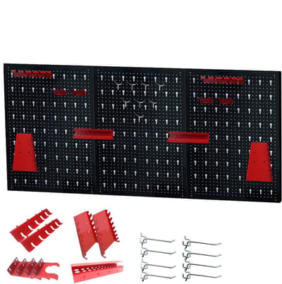 Gereedschapswand, gatenwand van metaal, gereedschapsgatenwand, pegboard met 17-delige hakenset, 120 x 60 x 2 cm, gereedschap, wandhouder, werkplaats, opbergsysteem voor werkplaatsen, kelders,NAIZY