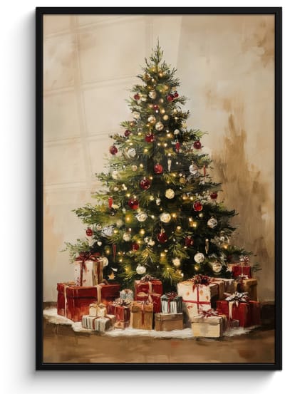Poster in lijst - Fotolijst 80x120 cm - Posters - Kerstboom - Versierd - Kleurrijk - Posterlijst zwart - Decoratie - Wanddecoratie woonkamer - Muurdecoratie slaapkamer - Kerstversiering - Kerstdecoratie voor binnen - Kerstmis