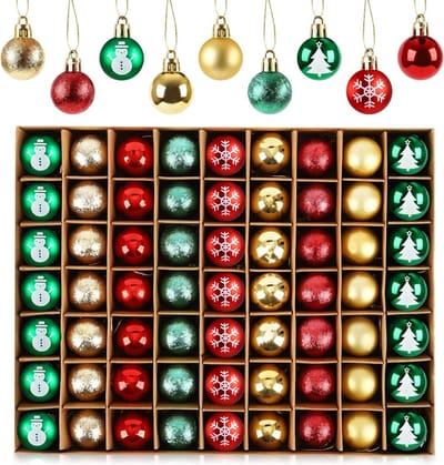 Kerstballen 3 cm Rood Groen Goud - 63 Stuks Mini Versieringen, Schokbestendige Ballen voor Kerstboomdecoratie en Feestversiering in 9 Stijlen
