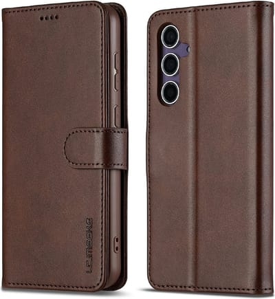 LC.IMEEKE Hoesje - Geschikt voor Samsung Galaxy S25 Hoesje - LC.IMEEKE Luxe Book Case - Donkerbruin