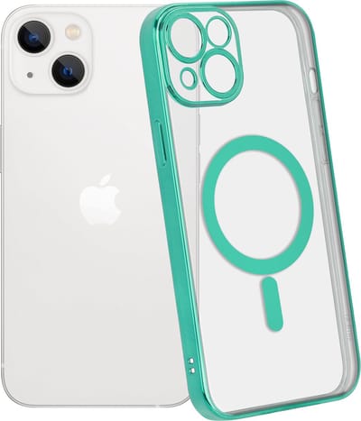 ShieldCase telefoonhoesje geschikt voor Apple iPhone 14 hoesje transparant Magneet metal coating - groen - Backcover case doorzichtig - Shockproof hoesje - Met oplaad ring
