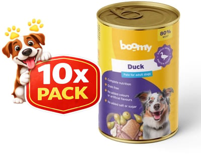 Boomy - Hondenvoer - Natvoer hond - Blikvoer hond - Mono proteïne - Graanvrij - Eend smaak - 80% vlees - Adult - 10 x 400g
