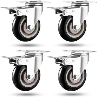 Set van 4 zwenkwielen met remfunctie - 75 mm, 400 kg capaciteit, geruisloos en 360° draaibaar