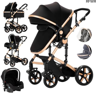 RFWR® 3-in-1 Kinderwagen met Hoge Zichtbaarheid - Opvouwbare Reiswagen voor Baby's