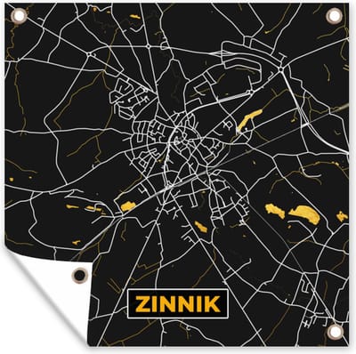 Tuin poster Stadskaart - Goud - Kaart - Plattegrond - Zinnik - 200x200 cm - Tuindoek