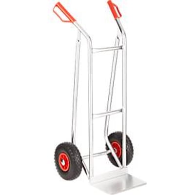 Schäfer Shop Select aluminium steekkar 2106B/150, met handgrepen en veiligheidsbeugel, massief rubberen wielen, schep B 300 x T 290 mm, tot 150 kg