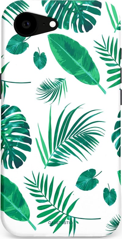 Casetastic Hoesje Geschikt voor Apple iPhone 16e Magsafe - Stijlvolle Beschermende Duo-layer Case - Groene Witte Jungle Bladeren Print