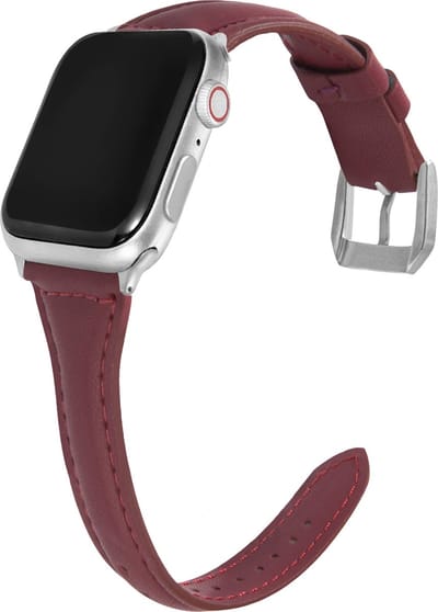 Stravo 14mm Slanke leren bandje Geschikt voor Apple Watch 46mm (Series 11/10), 45mm (Series 9/8/7), 44mm (Series 6/5/4, SE 3/2/1), 49mm (Ultra 3/2/1) - Dunne elegante echt lederen bandje - Horlogebandje Leer - Rood
