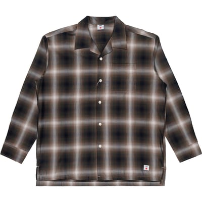Shirt Man Edwin open kraag japan beige/zwart