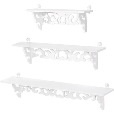 Lot de 3 étagères murales flottantes de style shabby chic, étagère de rangement murale pour présentoir de livres white