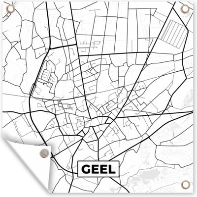 Tuin poster Plattegrond – Geel – Zwart Wit – Stadskaart - Kaart - België - 200x200 cm - Tuindoek