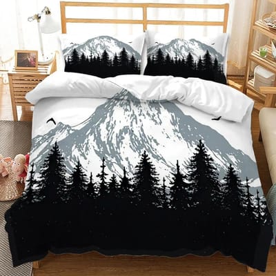 3D Berg Bos Dekbedovertrek Set Sneeuwberg Winter Thema King Queen Size Dekbedovertrek voor Kind Tiener Polyester Beddengoed Set 135X200cm-2pcs