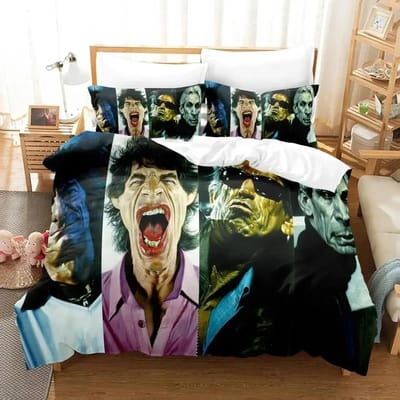 3D Print Rolling Stones Logo Beddengoed Set Dekbedovertrek Bedset Dekbedovertrek Kussensloop Dekbed Koningin Maat Jongens Volwassene 135x200cm 2pcs