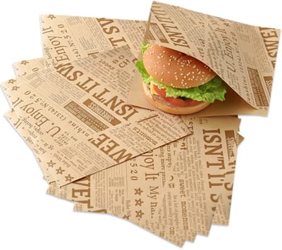 TOVBMUP Inpakpapier voor levensmiddelen - Inpakpapier voor hamburgers - Vetvrij papier - Inpakpapier voor levensmiddelenmanden - Geschikt voor hamburgers, broodjes met boter, kaas, friet, gebak, sandwiches en chips - 50 vellen