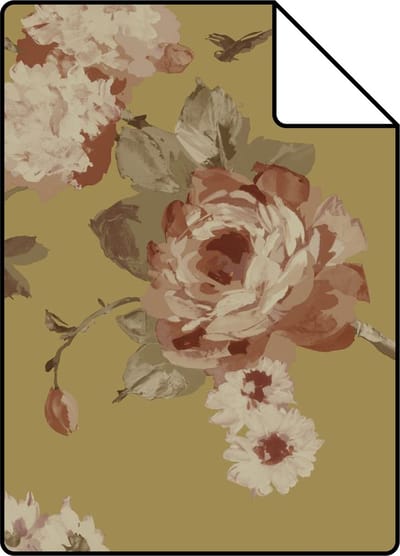 Proefstaal ESTAhome behang vintage bloemen goud en terracotta roze - 26.5 x 21 cm - 139762-S