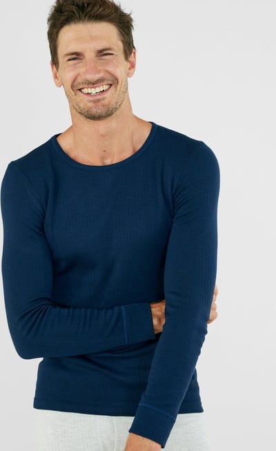 Damart - T-shirt Thermolactyl met ronde hals en geribde fleece - Heren - Blauw - (86-93) S