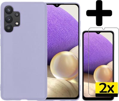 Hoesje - Met 2x Screenprotector - Geschikt voor Samsung Galaxy A32 5G - Sterk & Shockproof - Back Cover - Siliconen Case - Telefoon Hoes - Telefoonhoesjes - Lila