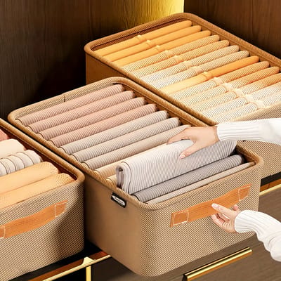 Opvouwbare Opbergmand met Handvatten voor het organiseren & classificeren van sokken, kleding, dekens Small kaki