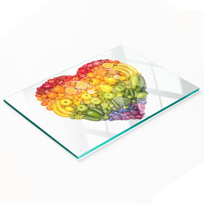 Gehard multifunctioneel decoratief bord van glas in de vorm van een groentehart, 80x52 cm