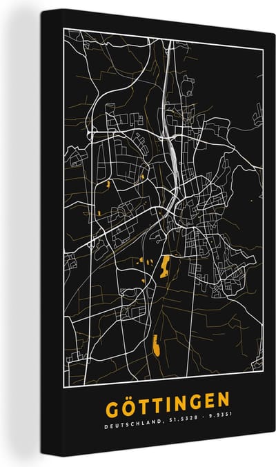 Canvas Schilderij Goud – Duitsland – Plattegrond – Gold – Stadskaart – Kaart – Göttingen - 20x30 cm - Wanddecoratie
