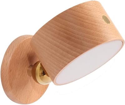 LED-leeslamp voor aan de muur, draadloze wandlamp met USB-oplaadpoort, oplaadbare batterij, 360° draaibare magnetische bal, dimbaar, aanraakbediening, nachtlampje voor kinderen (beuken).