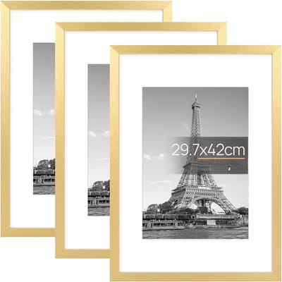 PromoHome Fotolijst Set A3 - 3 Delige Gouden Lijsten met Standaard