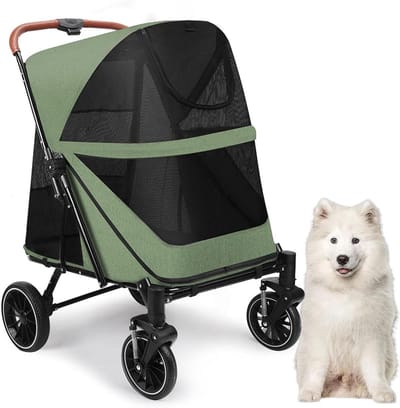 Huisdier Wandelwagen - Hondenbuggy - Comfortabel Reizen - Extra Ruim Ontwerp - Tot 50kg - Groen