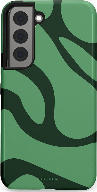 Casetastic hoesje geschikt voor Samsung Galaxy S22 - Dubbellaagse bescherming - Khakigroene Bos Blobs - Fashion Case - Saliegroen Donkergrijs