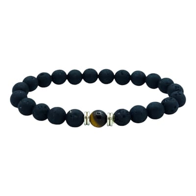 Heren Armband met Lavasteen Kralen 8mm en Tijgeroog kraal