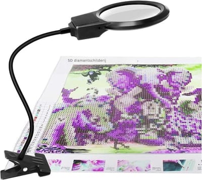 VIN® Loeplamp Met Led Verlichting - loeplamp met tafelklem 360 graden Draaibaar- Bureaulamp, Werklamp En Leeslamp met Vergrootglas – Dimbaar – Zwart