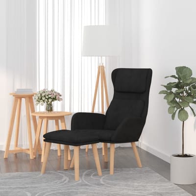 vidaXL - Relaxstoel - met - voetenbank - fluweel - zwart