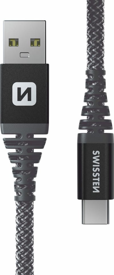 Swissten - Aramid Reinforced - USB-C Kabel - 1,5 Meter - Grijs - 71541010
