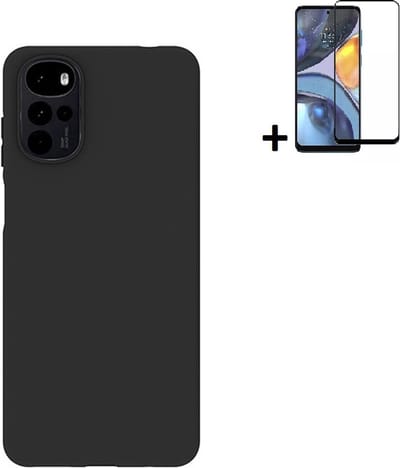 MoDo hoesje voor Motorola Moto G22 - Siliconen Back Cover - Zwart met full screenprotector