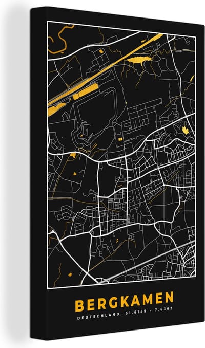 Canvas Schilderij Stadskaart – Kaart – Bergkamen – Gold – Duitsland – Plattegrond - 20x30 cm - Wanddecoratie